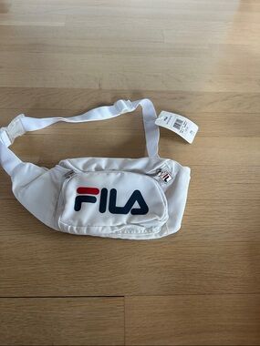 FILA White Waist Bag with Navy and Red Logo